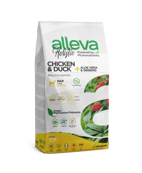 Храна за кучета alleva holistic adult maxi с пилешко и патешко месо и с Алое Вера и Женшен 12 кг.